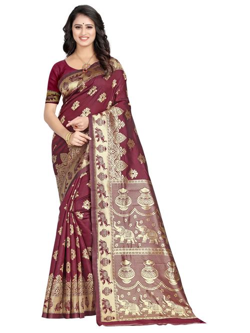 women's self design maroon colored saree with blouse - 20273394 - Very Small Image - 1