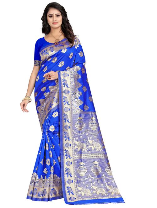 women's self design blue colored saree with blouse - 20273398 - Very Small Image - 1