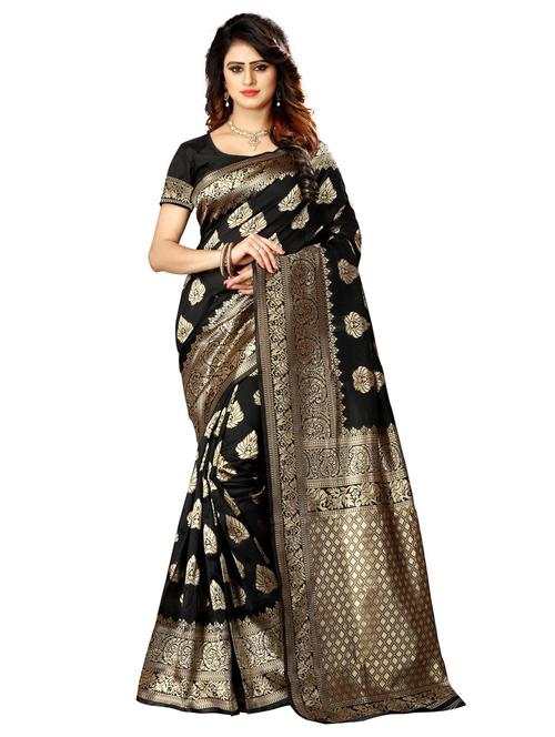 women's self design black colored saree with blouse - 20273422 - Very Small Image - 1
