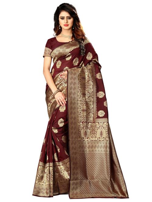 women's self design maroon colored saree with blouse - 20273456 - Very Small Image - 1