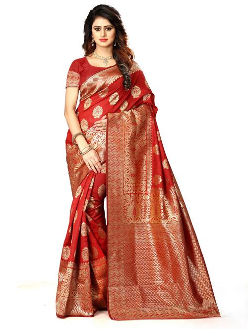 women's self design red colored saree with blouse - 20273459 - Very Small Image - 1