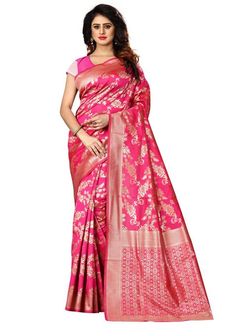 women's self design pink colored saree with blouse - 20273464 - Very Small Image - 1