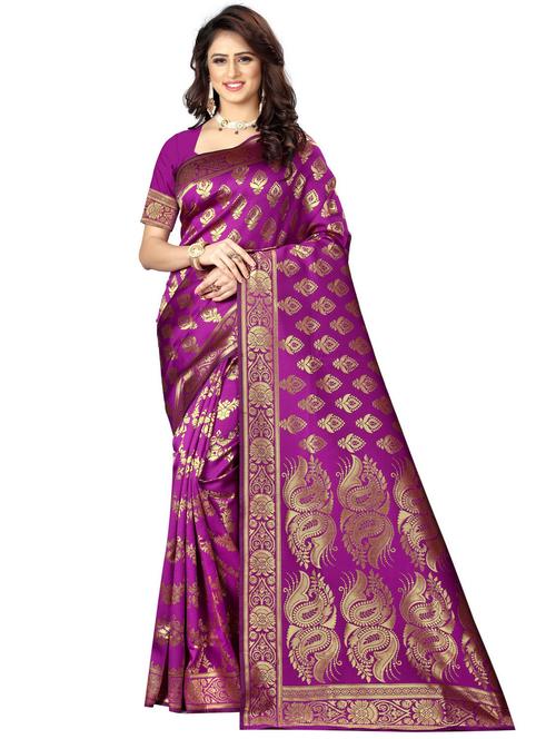 women's self design purple colored saree with blouse - 20273481 - Very Small Image - 1