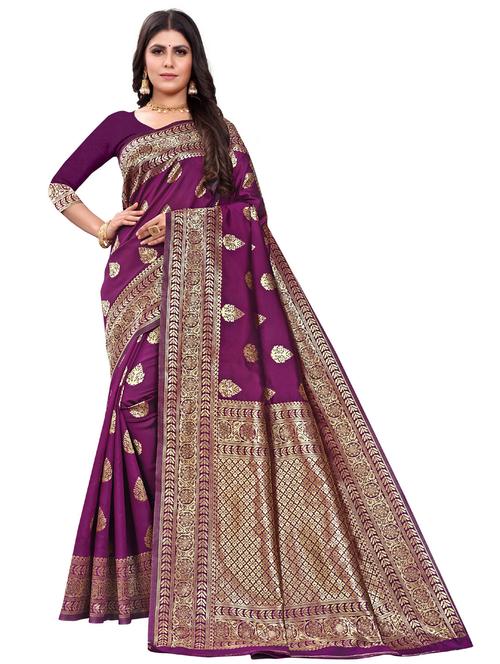 women's self design purple colored saree with blouse - 20273502 - Very Small Image - 1