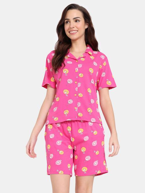 pink quirky print nightwear shorts set - 20273526 - Very Small Image - 1