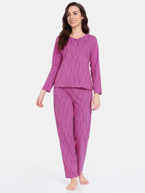 purple printed nightwear set - 20273538 - Very Small Image - 1