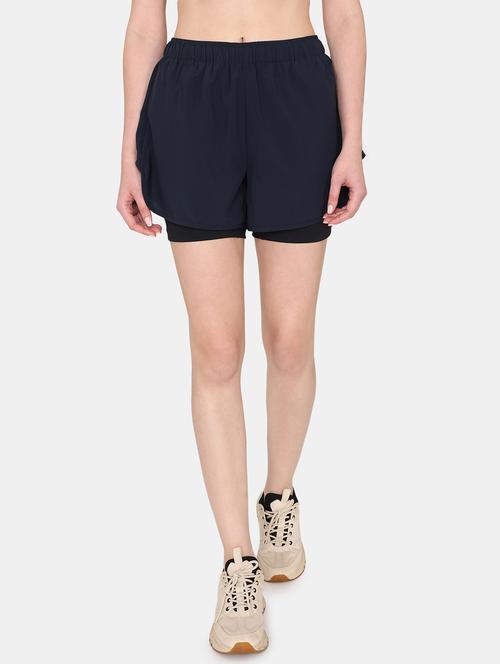 navy blue solid mid rise sports short - 20273545 - Very Small Image - 1