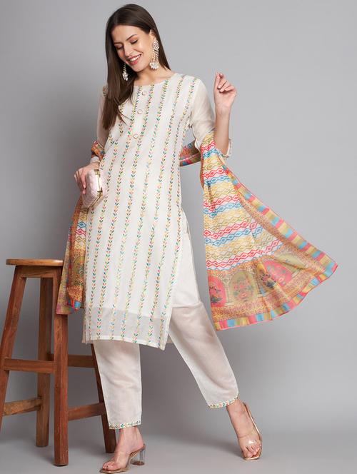 off white colored kurta pant set - 20274405 - Very Small Image - 1