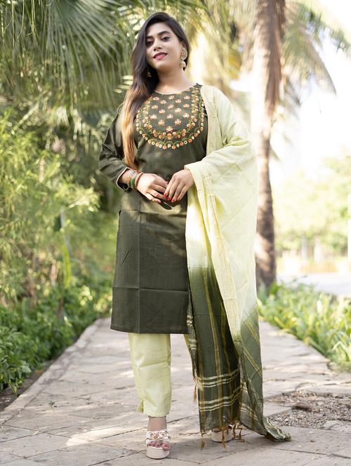 olive colored kurta pant set - 20274422 - Very Small Image - 1