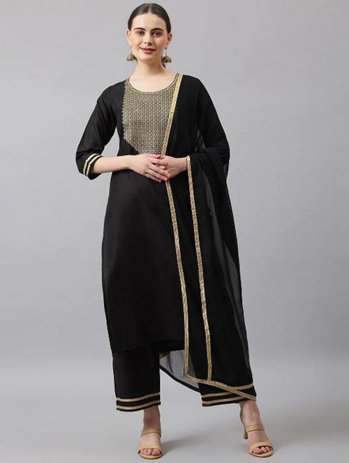 black colored kurta palazzo set - 20274517 - Very Small Image - 1