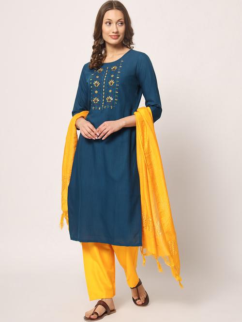 teal colored kurta pant set - 20274524 - Very Small Image - 1
