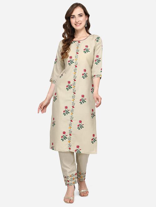 beige colored kurta pant set - 20274540 - Very Small Image - 1