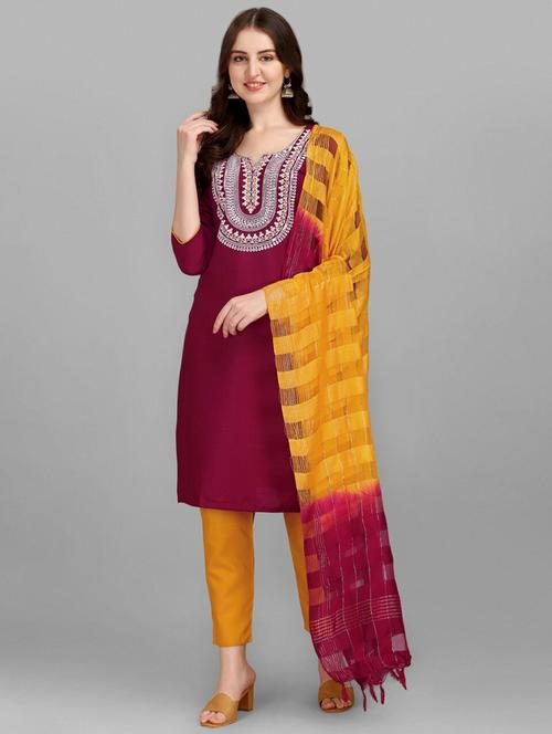 burgundy colored kurta pant set - 20274607 - Very Small Image - 1