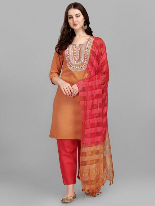 brown colored kurta pant set - 20274611 - Very Small Image - 1