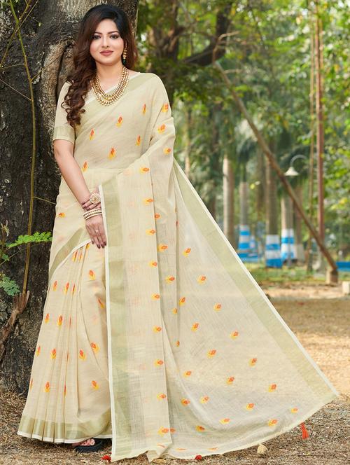 cream colored embroidered saree with blouse - 20274719 - Very Small Image - 1