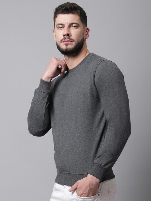 men solid charcoal polyester regular sweatshirt - 20274891 - Very Small Image - 1