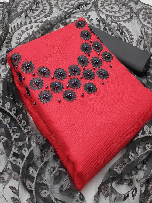 fuchsia cotton unstitched suit - 20274975 - Very Small Image - 1