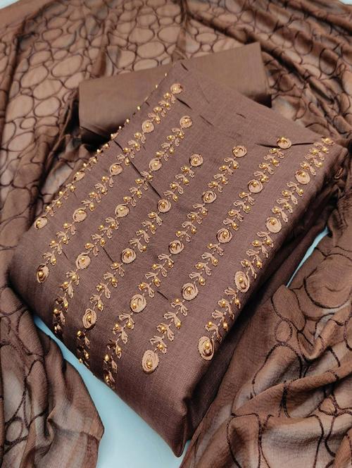 cream cotton unstitched suit - 20274982 - Very Small Image - 1