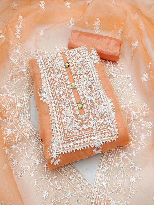 orange embroidered unstitched salwar suit set - 20275743 - Very Small Image - 1
