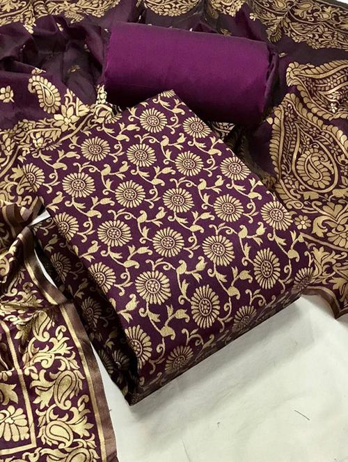 purple cotton silk unstitched suit - 20275748 - Very Small Image - 1