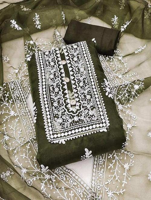 green embroidered unstitched salwar suit set - 20275752 - Very Small Image - 1