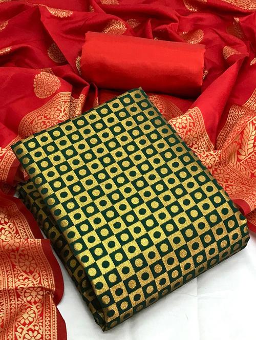 green zari work unstitched salwar suit set - 20275784 - Very Small Image - 1