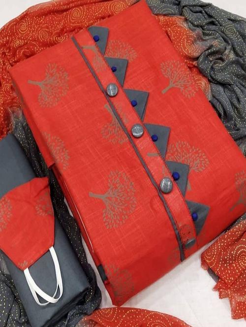 red colored unstiched dress - 20275787 - Very Small Image - 1