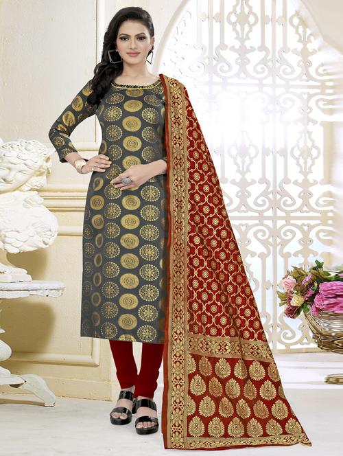 women grey banarasi unstitched suits - 20275925 - Very Small Image - 1