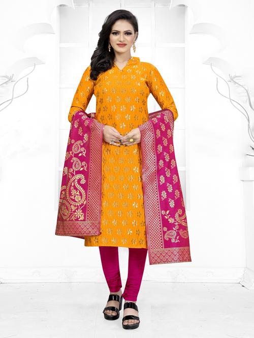 women yellow banarasi unstitched suits - 20275927 - Very Small Image - 1