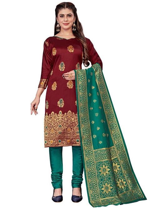women maroon banarasi unstitched suits - 20275952 - Very Small Image - 1