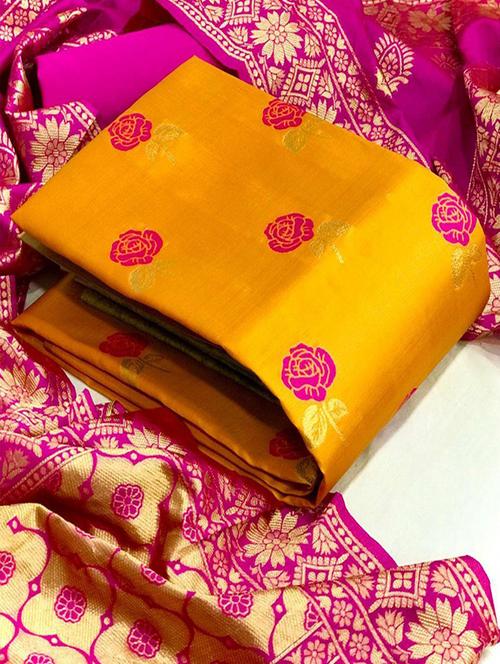 women yellow banarasi unstitched suits - 20275959 - Very Small Image - 1