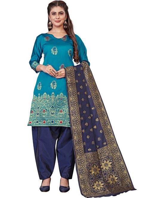 women blue banarasi unstitched suits - 20275964 - Very Small Image - 1