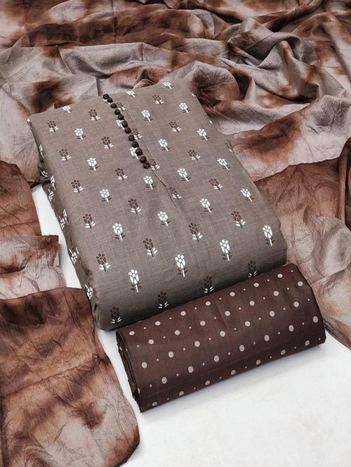 taupe colored unstiched dress - 20275969 - Very Small Image - 1