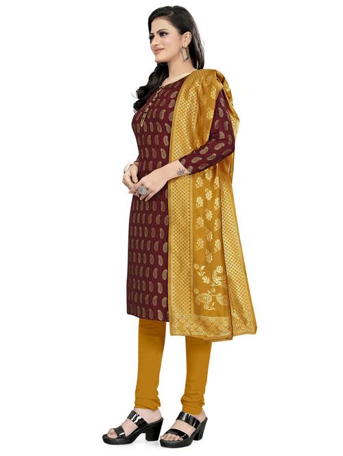 women maroon banarasi unstitched suits - 20275986 - Very Small Image - 1