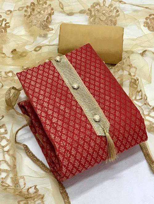 red colored unstiched dress - 20276011 - Very Small Image - 1