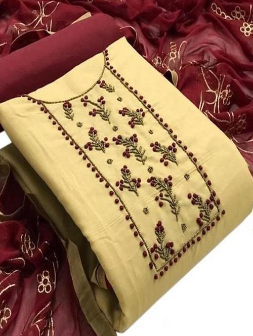 women beige embellished unstitched suits - 20276015 - Very Small Image - 1