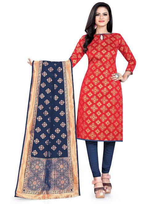 red colored unstiched dress - 20276035 - Very Small Image - 1