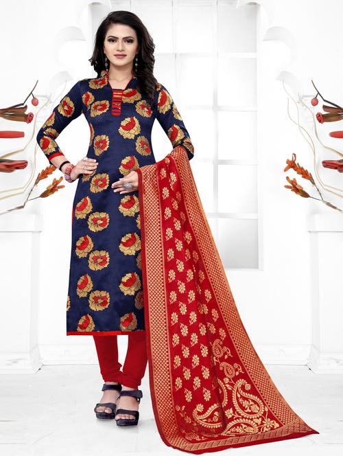 navy blue colored unstiched dress - 20276037 - Very Small Image - 1