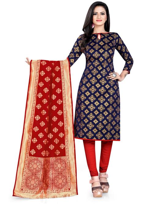 navy blue colored unstiched dress - 20276044 - Very Small Image - 1