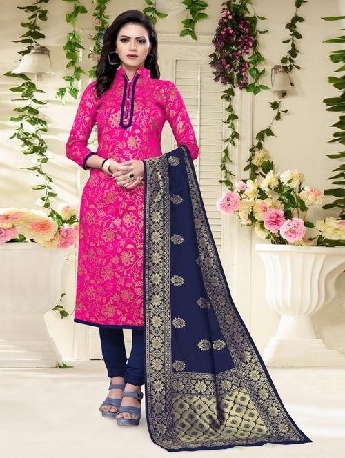 women pink banarasi unstitched suits - 20276046 - Very Small Image - 1