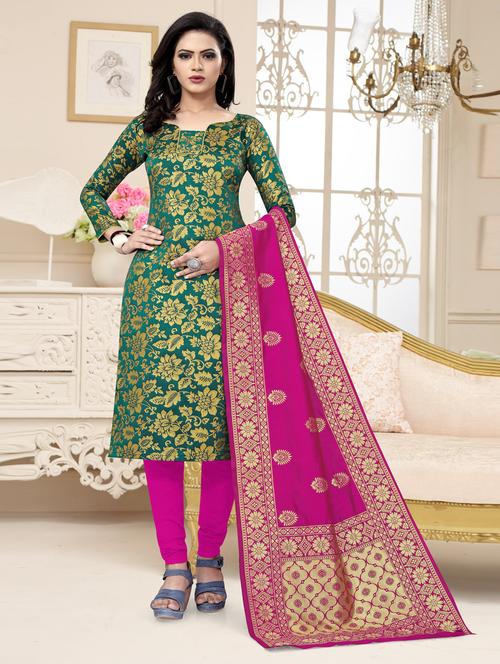 women green banarasi unstitched suits - 20276064 - Very Small Image - 1