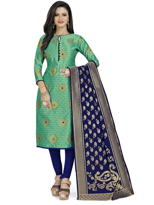 women green banarasi unstitched suits - 20276065 - Very Small Image - 1