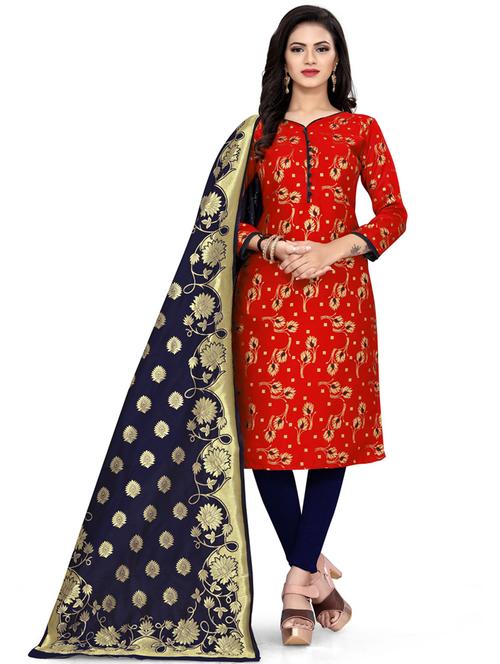 women red banarasi unstitched suits - 20276092 - Very Small Image - 1