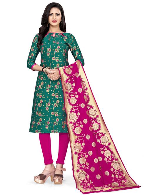 women green banarasi unstitched suits - 20276095 - Very Small Image - 1