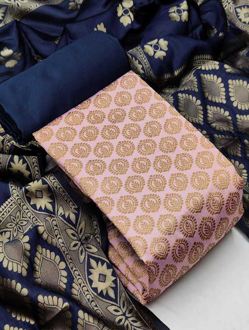 women pink banarasi unstitched suits - 20276185 - Very Small Image - 1