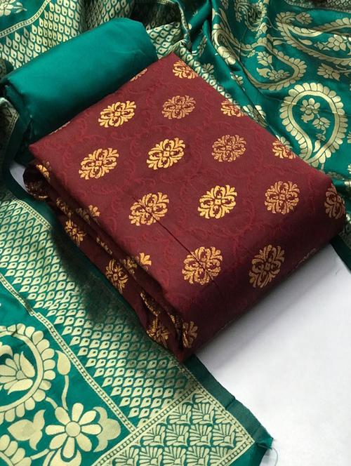 women maroon banarasi unstitched suits - 20276211 - Very Small Image - 1