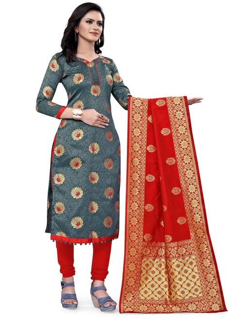 women grey banarasi unstitched suits - 20276212 - Very Small Image - 1