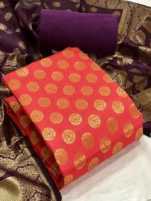 women peach banarasi unstitched suits - 20276236 - Very Small Image - 1