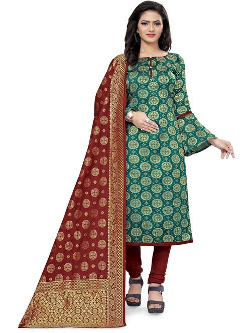 women green banarasi unstitched suits - 20276258 - Very Small Image - 1