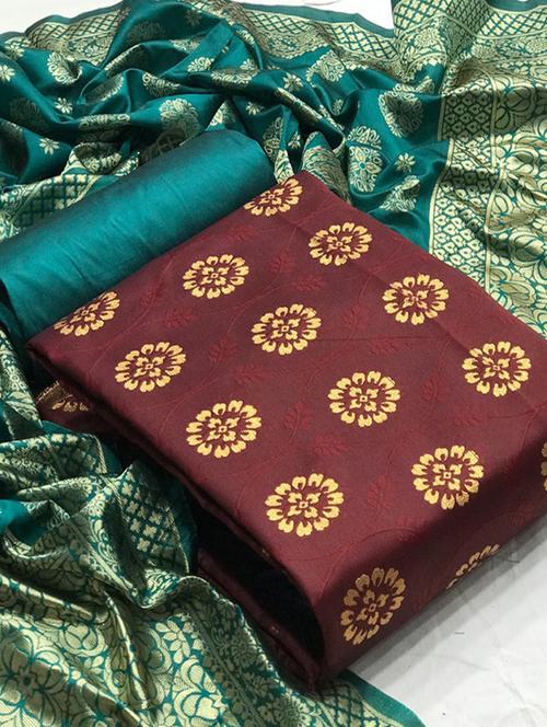 women maroon banarasi unstitched suits - 20276280 - Very Small Image - 1